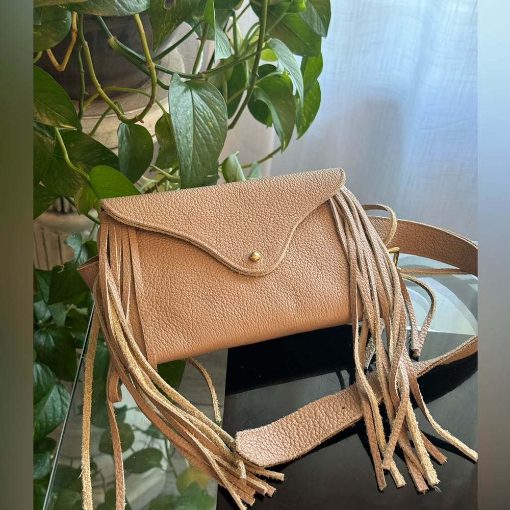 Leather fringe belt bag